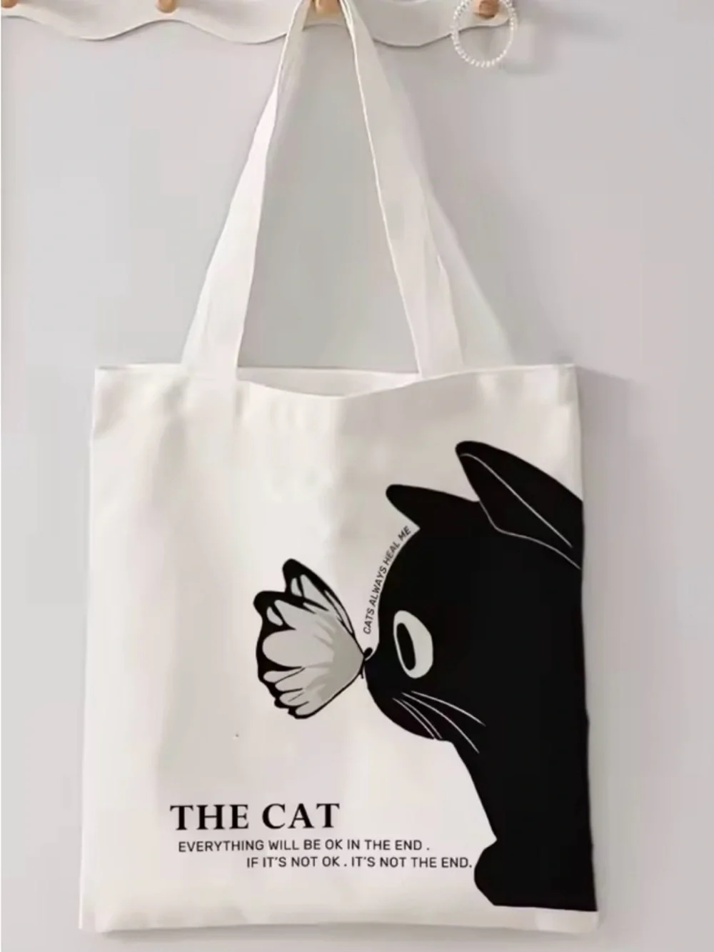 Black and White Cat Tote Linen Canvas Bag
